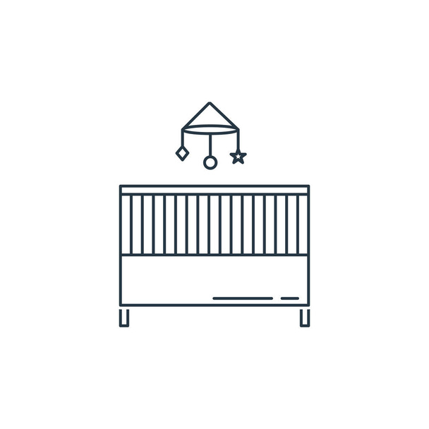 Mobilya konseptinden bebek yatağı ikonu vektörü. Düzenlenebilir bebek yatağı felcinin ince çizgisi. bebek yatağı lineer işareti web ve mobil uygulamalarda, logoda, yazdırma ortamında. - Vektör, Görsel