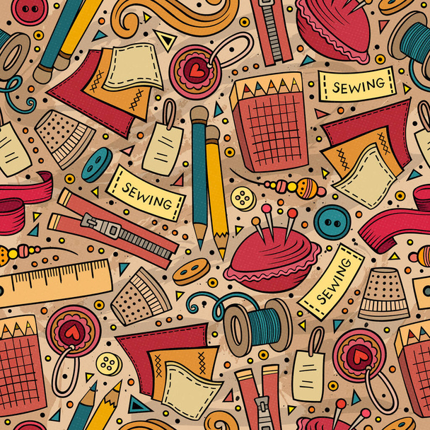 Cartoon cute hand drawn Handmade seamless pattern. Colorful detailed, with lots of objects background. Endless funny vector illustration - Vector, Image