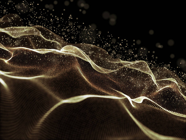 3D vykreslení digitálního pozadí se zlatými tečkami kybernetiky - Fotografie, Obrázek