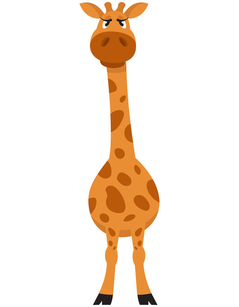Standing female giraffe front view. African animal in cartoon style. - Vector, Image
