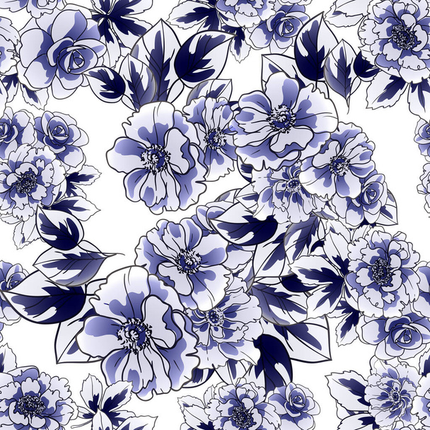 colorful flowers seamless background, petals, vector illustration - Vecteur, image