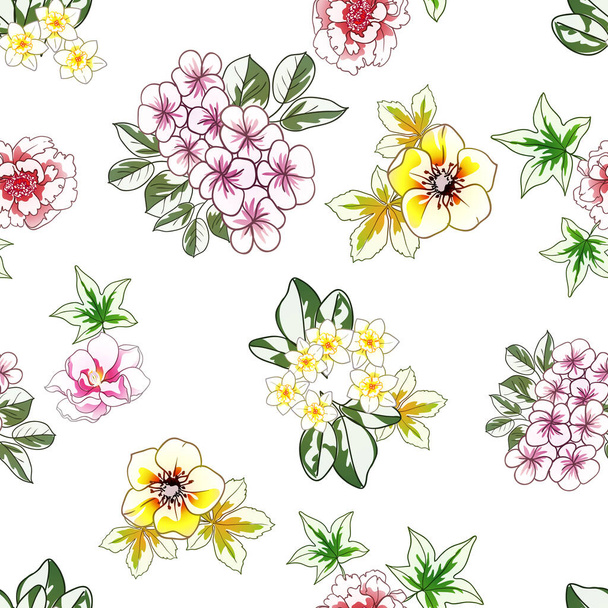 colorful flowers seamless background, petals, vector illustration - Vektör, Görsel