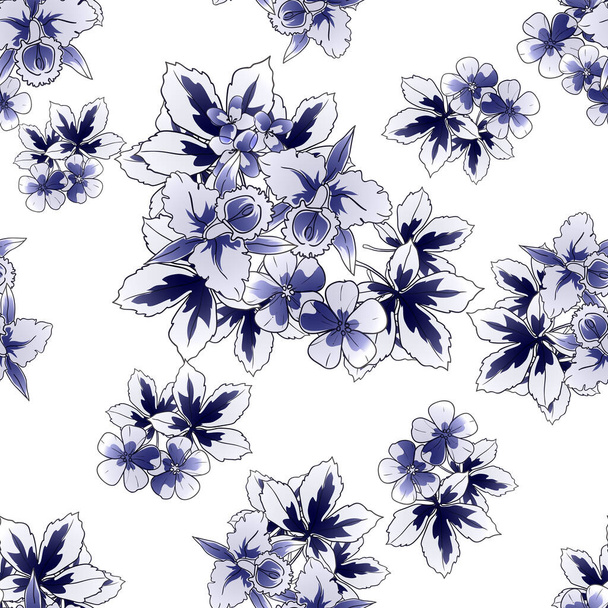 colorful flowers seamless background, petals, vector illustration - Vetor, Imagem