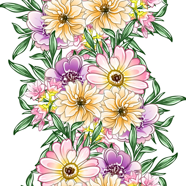 colorful flowers seamless pattern, petals, vector illustration - Vektör, Görsel