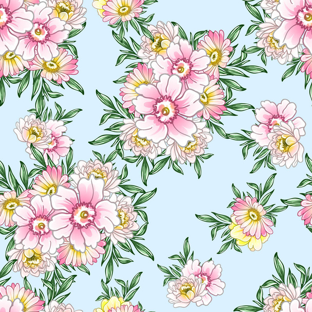 colorful flowers seamless pattern, petals, vector illustration - Vector, Imagen