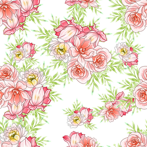 colorful flowers seamless pattern, petals, vector illustration - Vector, afbeelding
