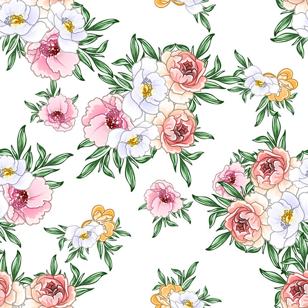 colorful flowers seamless pattern, petals, vector illustration - Vettoriali, immagini