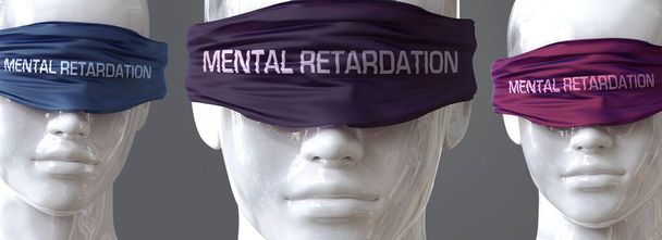 Mental retardation can blind our views and limit perspective - pictured as word Mental retardation on eyes to symbolize that Mental retardation can distort perception of the world, 3d illustration - Photo, Image