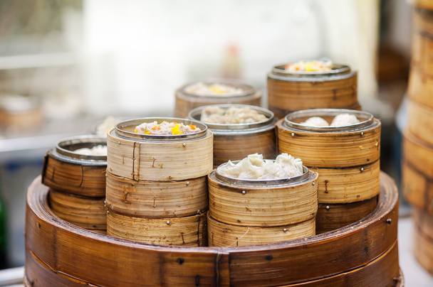 parowce dim sum w chińskiej restauracji, hong kong - Zdjęcie, obraz