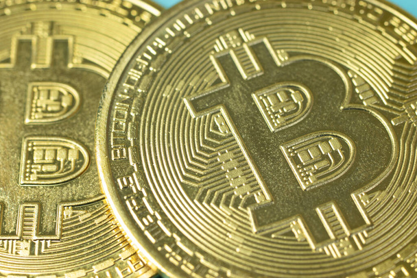 Bitcoin cryptocurrency gold coins background. - Photo, Image