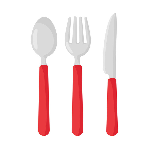 cuchara con tenedor y cuchillo en fondo blanco - Vector, Imagen