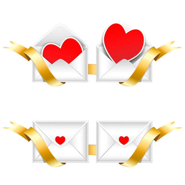két boríték kötött arany szalag szív képeslapok insi - Vektor, kép