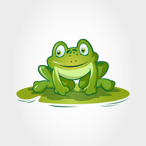 Nice Frog Cartoon Character. This is a frog cartoon animal sitting on lotus leave, it's ready to jump" - Vector, Imagen