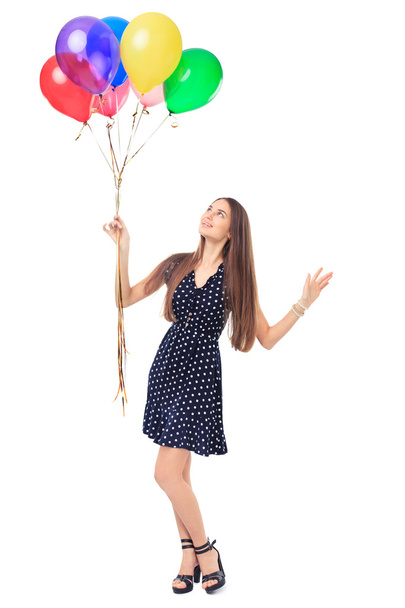 Beautiful woman with colorful balloons - Foto, imagen