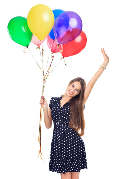 Beautiful woman with colorful balloons - Фото, зображення