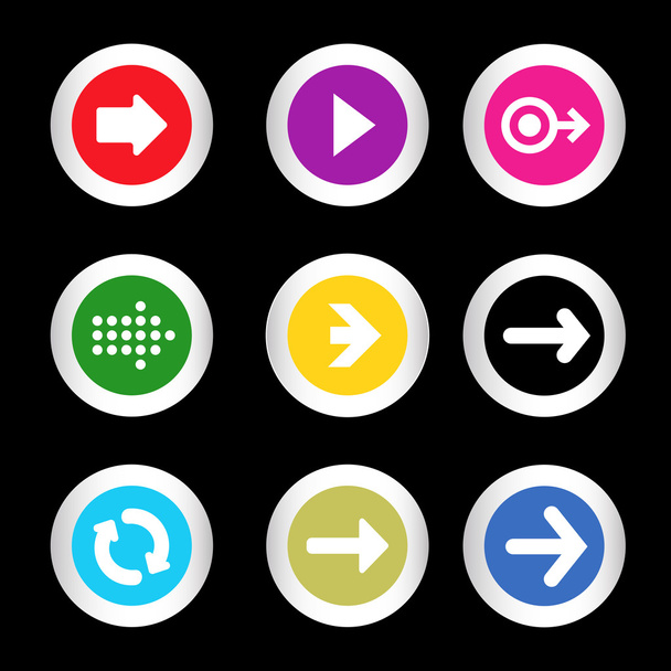 eenvoudige pictogrammenset van pijlen op knoppen in verschillende kleuren in moderne stijl. eps10 vectorillustratie - Vector, afbeelding