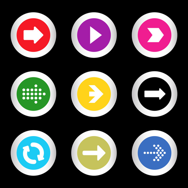 zestaw prosty ikonę strzałki na przyciski w różnych kolorach w nowoczesnym stylu. Ilustracja wektorowa eps10 - Wektor, obraz