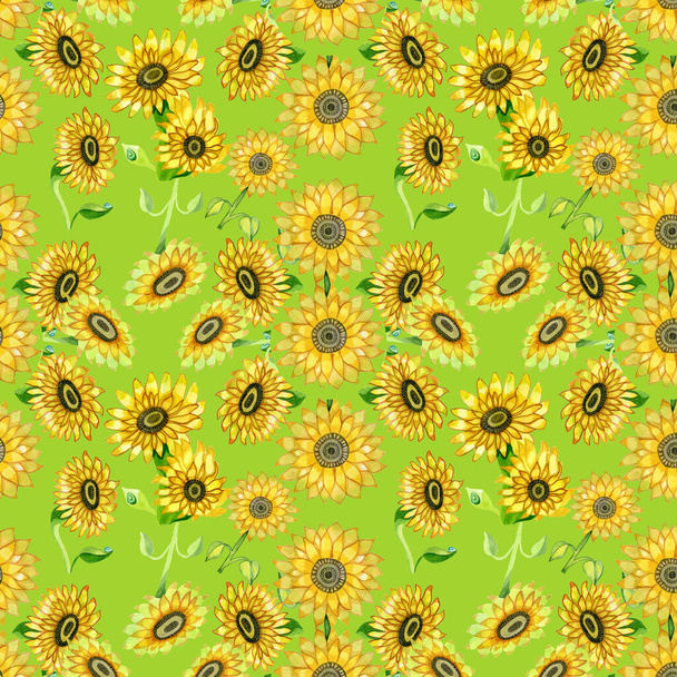Seamless pattern wallpaper digital peiper sunflower watercolor - Photo, Image