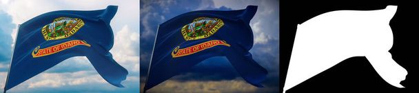 Vlaggen van de staten van de VS. Staat van Idaho vlag. 3D illustratie. Set van 2 vlaggen en alpha matte afbeelding. Verenigde Staten van Amerika staten vlaggen collectie. - Foto, afbeelding