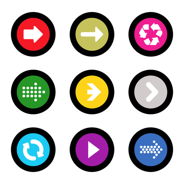 Ícone de sinal de seta definido em forma de círculo botão de internet no fundo preto. EPS10 elementos web de ilustração vetorial
 - Vetor, Imagem