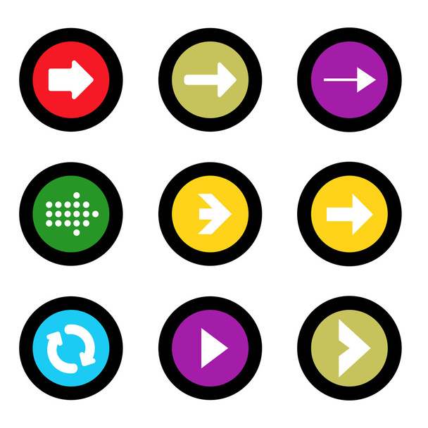 Freccia segno icona impostata a forma di cerchio pulsante internet su sfondo nero. Elementi web di illustrazione vettoriale EPS10
 - Vettoriali, immagini