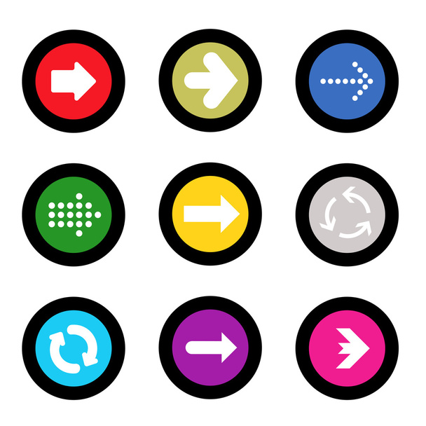 Pfeil-Zeichen-Symbol in Kreisform Internet-Taste auf schwarzem Hintergrund eingestellt. eps10 Vektor Illustration Webelemente - Vektor, Bild