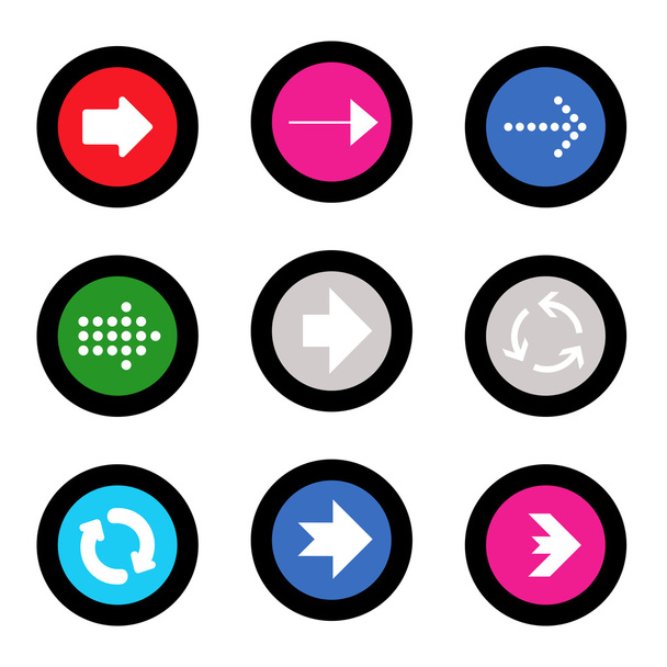 Freccia segno icona impostata a forma di cerchio pulsante internet su sfondo nero. Elementi web di illustrazione vettoriale EPS10
 - Vettoriali, immagini