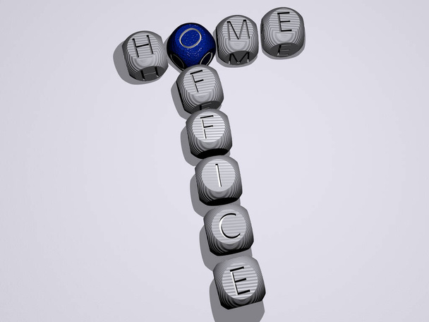 home office mot croisé de dés lettres en couleur - Illustration 3D pour fond et maison - Photo, image