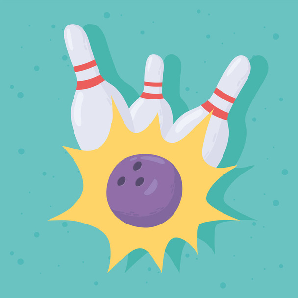 Bowling topu Skittles düz dizaynına dokunuyor - Vektör, Görsel