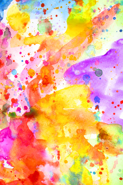 Watercolour Multicolour Rainbow Paint Vibrant Splatters and Drips on a White Background - Foto, immagini