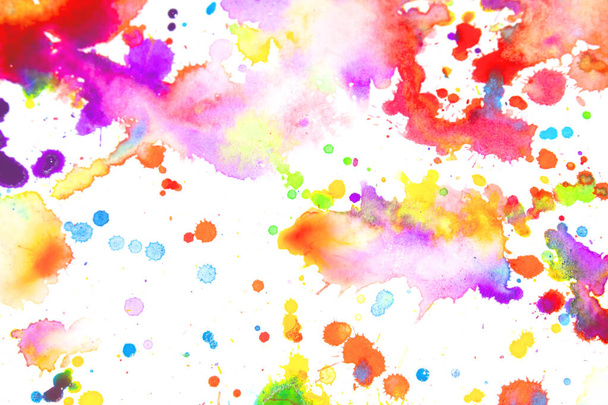 Watercolour Multicolour Rainbow Paint Vibrant Splatters and Drips on a White Background - Photo, Image