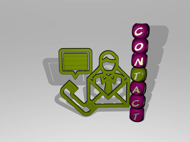 kontaktní text vedle ikony 3D - 3D ilustrace pro obchod a komunikaci - Fotografie, Obrázek