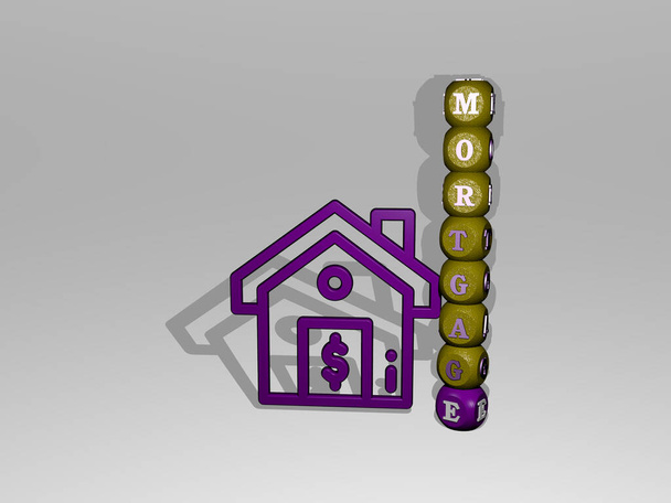 jelzálog szöveg mellett a 3D ikon - 3D illusztráció ház és ingatlan - Fotó, kép