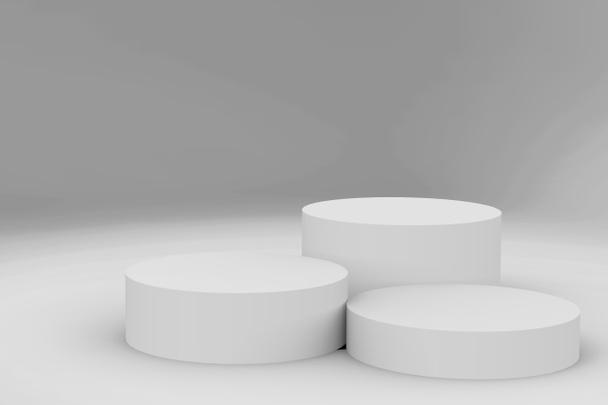 3D γκρι λευκό κύλινδρο βάθρο minimal studio φόντο. Αφηρημένη 3d γεωμετρικό σχήμα απεικόνιση αντικείμενο καθιστούν. - Φωτογραφία, εικόνα