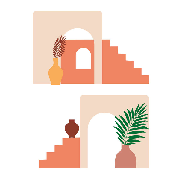 Mediterranean structure, dwelling, house. Elements of architecture and interior design. The southern landscape. Flat vector illustration - Vecteur, image