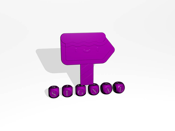 Kübik harfler üzerinde SIGNAL 3D simgesi - arkaplan ve tasarım için 3D illüstrasyon - Fotoğraf, Görsel