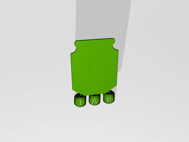 JAR 3D ikon kocka betűkkel - 3D illusztráció háttér és üveg - Fotó, kép