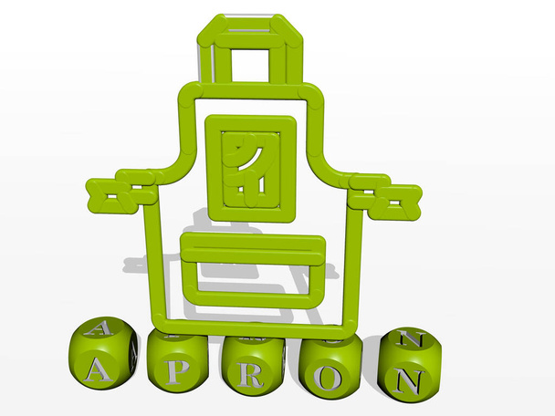 Tepesinde 3D simge olan apron küp harfler - arkaplan ve yemek pişirmek için 3D illüstrasyon - Fotoğraf, Görsel