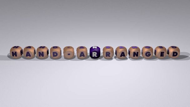 virágok, csokrok: HAND ARRANGED szöveg köbös egyedi betűk - 3D illusztráció - Fotó, kép