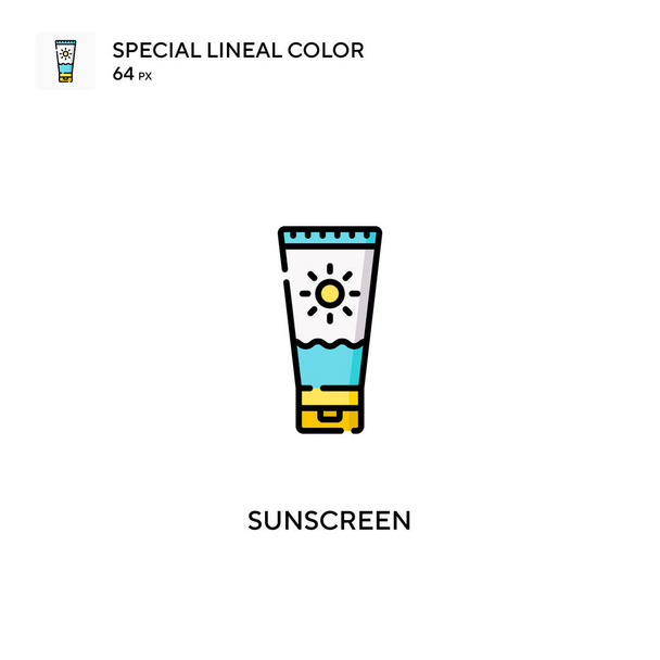 Sunscreen特殊線型カラーベクトルアイコン。ビジネスプロジェクトの日焼け止めアイコン - ベクター画像