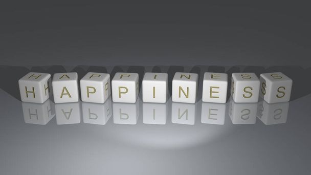 HAPPINESS построен на буквы кости и пересечения цветов для соответствующих значений концепции 3D рендеринга для счастливой и красивой - Фото, изображение