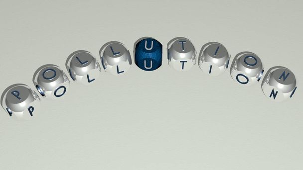pollution curved text of cubic dice letters - 3D illustration for air and background - Photo, Image