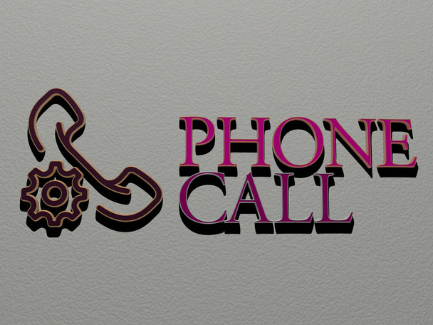 Puhelinsoittokuvake ja teksti seinällä - 3D-kuvitus mobiili- ja yrityskäyttöön - Valokuva, kuva