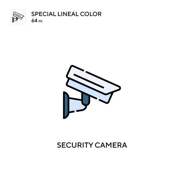 セキュリティカメラ特殊線型カラーベクトルアイコン。ビジネスプロジェクトのセキュリティカメラアイコン - ベクター画像
