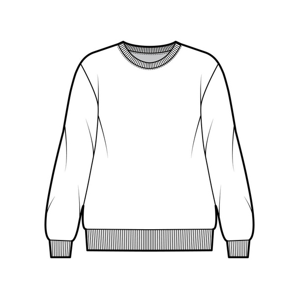 Baumwolle-Frottee übergroßes Sweatshirt technische Mode Illustration mit entspannter Passform, Rundhalsausschnitt, langärmeliger Pullover  - Vektor, Bild