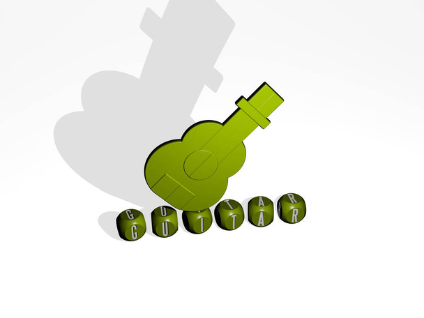 иконка гитары на кубических буквах - 3D иллюстрация для фона и акустики - Фото, изображение