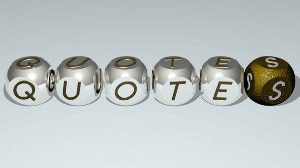 QUOTES text by cubic dice letters - 3D illustration for background and design - Photo, Image