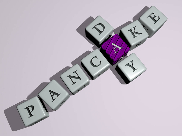 Krzyżówka PANCAKE DAY by cubic dice letters - Ilustracja 3D na śniadanie i jedzenie - Zdjęcie, obraz