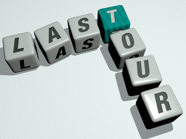 last tour crossword by cubic dice letters - 3D illustration for background and editorial - Photo, Image