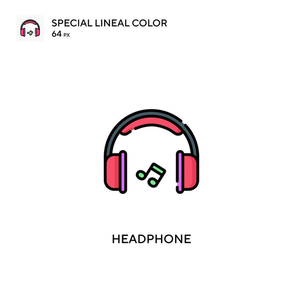 ヘッドフォン特殊線式カラーベクトルアイコン。ビジネスプロジェクトのヘッドフォンアイコン - ベクター画像